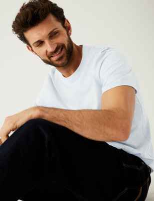 MARKS & SPENCER Solid Men Crew Neck Blue T-Shirt