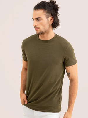 RULEDBYSUN Solid Men Round Neck Green T-Shirt