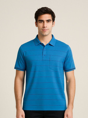 Fabc Solid Men Polo Neck Blue T-Shirt