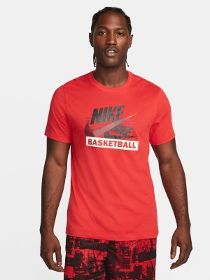 NIKE Typography Men Round Neck Red T-Shirt