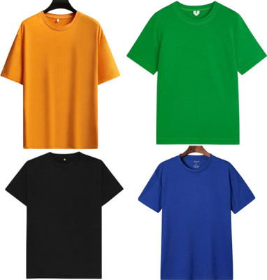 P collection Solid Men Round Neck Light Green, Black, Dark Blue, Yellow T-Shirt