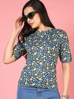 V-MART Printed Women Round Neck Multicolor T-Shirt