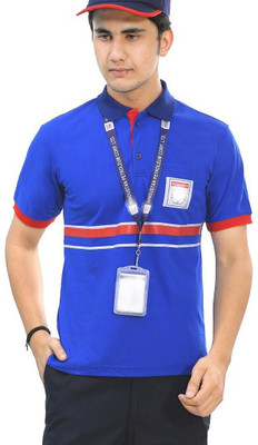 Cryostore Printed Men Polo Neck Blue T-Shirt