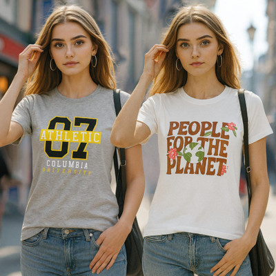 Fabflee Solid, Printed Women Round Neck Multicolor T-Shirt