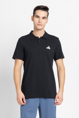 ADIDAS Printed Men Polo Neck Black T-Shirt