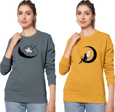 ZentWorld Printed Women Round Neck Grey, Yellow T-Shirt