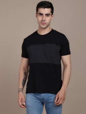 Dennis Lingo Colorblock, Solid Men Round Neck Black T-Shirt