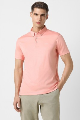 VAN HEUSEN Solid Men Polo Neck Pink T-Shirt
