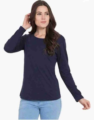 Nilan Tees Wear Solid Women Round Neck Blue T-Shirt