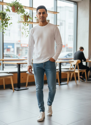 BANSII DHUN Solid Men Round Neck White T-Shirt