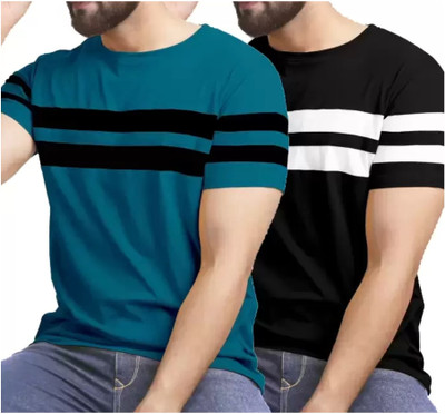 R RIDACHY Striped Men Round Neck Black T-Shirt