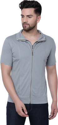 Adorbs Trend Solid Men Polo Neck Grey T-Shirt