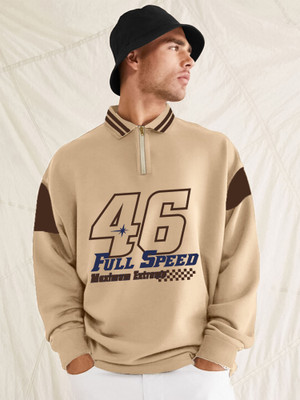 Jump Cuts Printed Men Polo Neck Beige T-Shirt