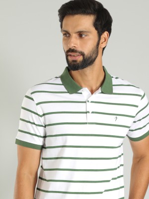 INDIAN TERRAIN Striped Men Polo Neck Green T-Shirt