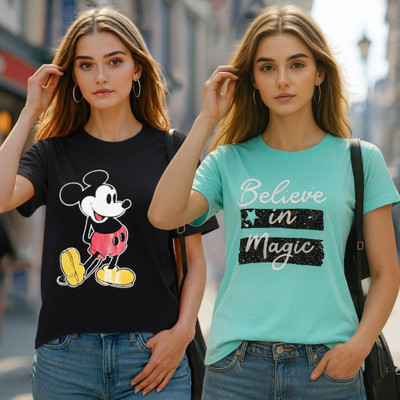Fabflee Printed Women Round Neck Multicolor T-Shirt