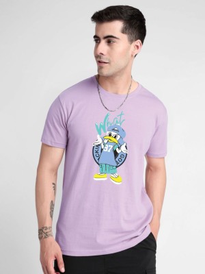 Brightstar Printed, Typography Men Round Neck Purple T-Shirt