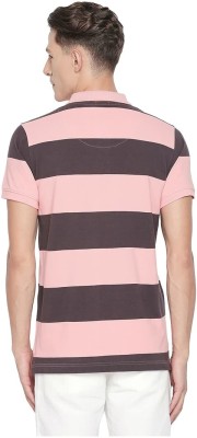 BASICS Striped Men Polo Neck Pink T-Shirt