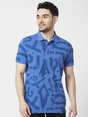 Spykar Printed, Typography Men Polo Neck Blue T-Shirt