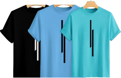 Misty Creation Printed, Self Design Men Round Neck Black, Light Blue, Light Green T-Shirt