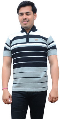 CottonAvenue Striped Men High Neck Multicolor T-Shirt