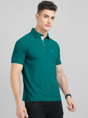Triptee Solid Men Polo Neck Green T-Shirt