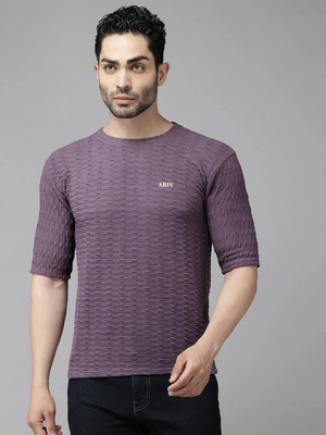 Ticoss Self Design Men Round Neck Purple T-Shirt