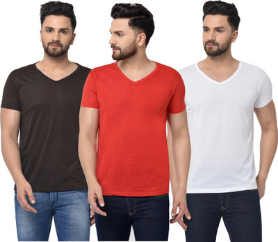 JB Jangoboy Solid Men V Neck Multicolor T-Shirt