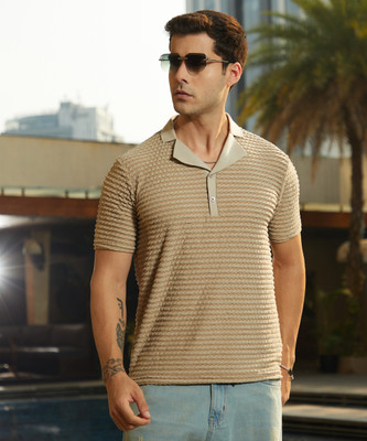 CAMPUS SUTRA Striped Men Polo Neck Brown T-Shirt
