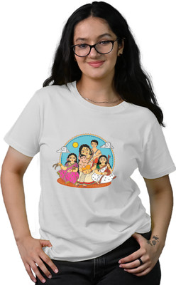 Tedhi Medhi Family Conversational, Printed, Self Design, Graphic Print Women Round Neck White T-Shirt