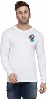 Blisstone Solid, Printed Men V Neck White T-Shirt