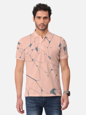 Bullmer Printed Men Polo Neck Pink T-Shirt