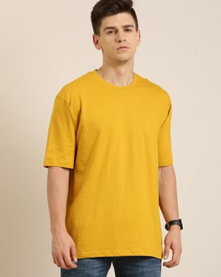 FASHNET Solid Men Round Neck Yellow T-Shirt