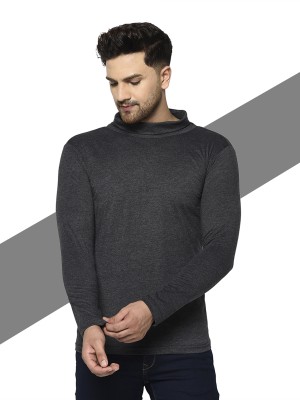 METRONAUT Solid Men Turtle Neck Grey T-Shirt