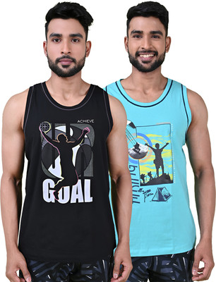 COLORS by Rupa Frontline Graphic Print Men Round Neck Black, Light Blue T-Shirt