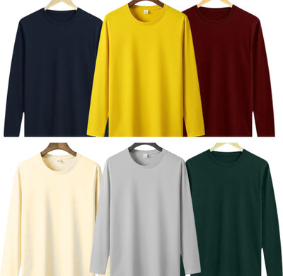 lalita creation Solid Men Round Neck Navy Blue, Yellow, Maroon, Beige, Silver, Dark Green T-Shirt