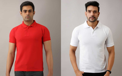 Silver Swan Solid Men Polo Neck Red, White T-Shirt