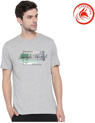 Clever Fox Graphic Print Men Round Neck Grey T-Shirt