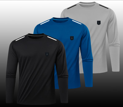 AVOLT Solid Men Round Neck Black, Blue, Grey T-Shirt