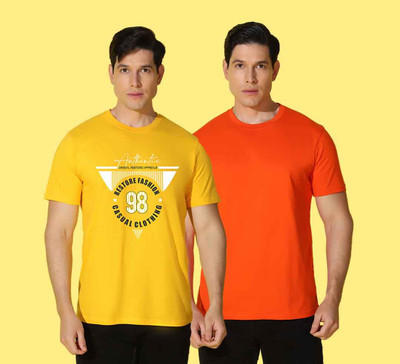 WOOSTRO Printed, Solid Men Round Neck Multicolor T-Shirt