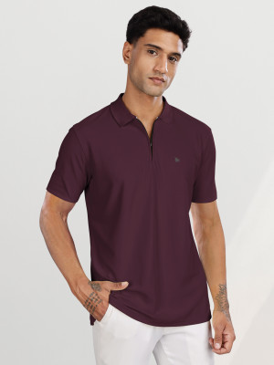 Bullmer Solid Men Polo Neck Reversible Maroon T-Shirt