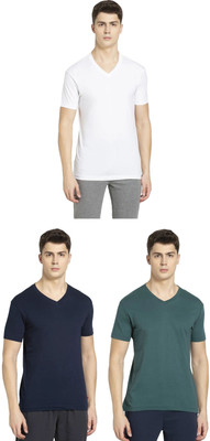 JOCKEY Solid Men V Neck Dark Blue, Green, White T-Shirt