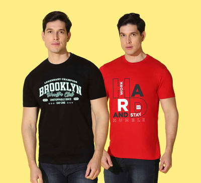WOOSTRO Printed Men Round Neck Multicolor T-Shirt