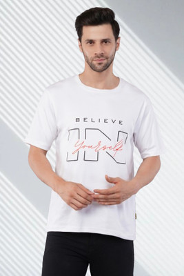 Agatelier Printed Women Round Neck Reversible White T-Shirt