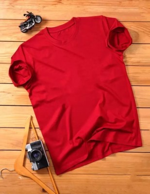 Wanglet Solid Men Round Neck Red T-Shirt