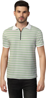 tfurnish Striped Men Polo Neck Green T-Shirt