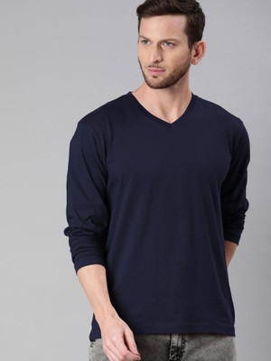 Nilan Tees Wear Solid Men Round Neck Dark Blue T-Shirt