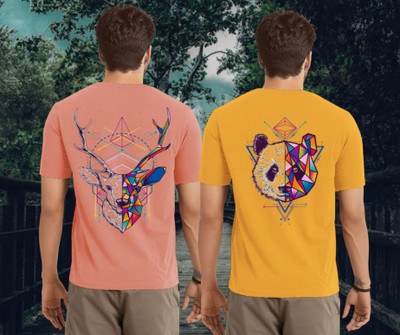Kasendra Printed Men Round Neck Pink, Yellow T-Shirt