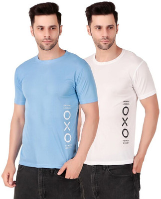 PUREHYPE Printed Men Round Neck Light Blue, White T-Shirt