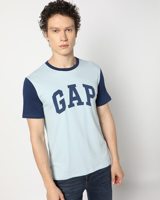 GAP Colorblock Men Round Neck Light Blue T-Shirt