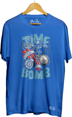 THE PRINT PLATTER Graphic Print Men Round Neck Light Blue T-Shirt